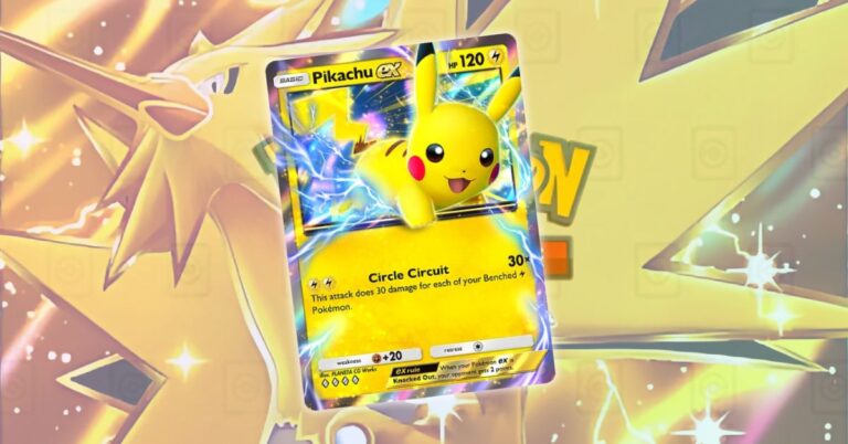 Feature image showing Pikachu ex surrounded by lightning, emphasizing its power in the Lightning Strike deck for Pokémon TCG Pocket.
